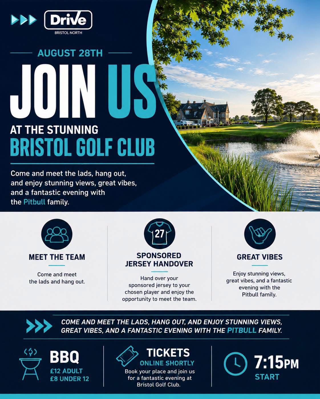 Meet the Players — Bristol Pitbulls evening at Bristol Golf Club, Friday 28 August, 7:15pm