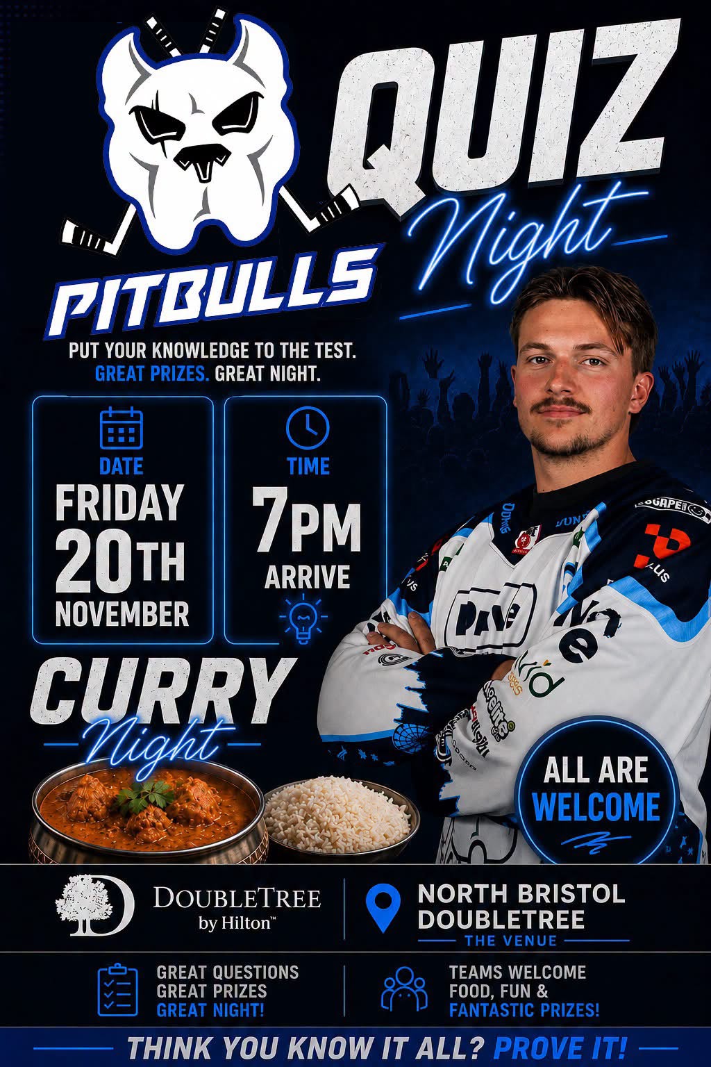 Quiz Night with the Bristol Pitbulls, Friday 20 November 2026, 7pm arrival at DoubleTree by Hilton, North Bristol.